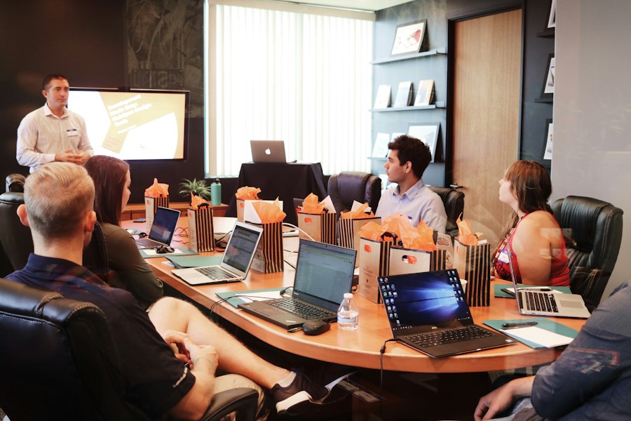 Team strategizing around a table